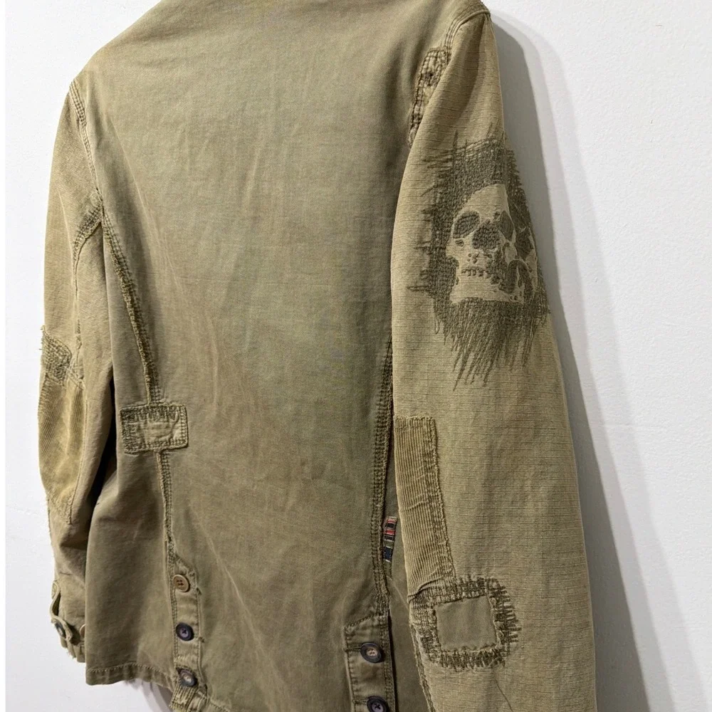 Triple‎ 5 Soul Y2K Men Medium Military Jacket Green Distressed Skull Graphic